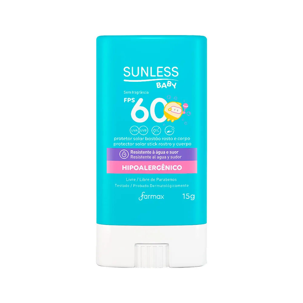 Protetor Solar Sunless Baby Fps60 Hipoalergenico Stick 15gr