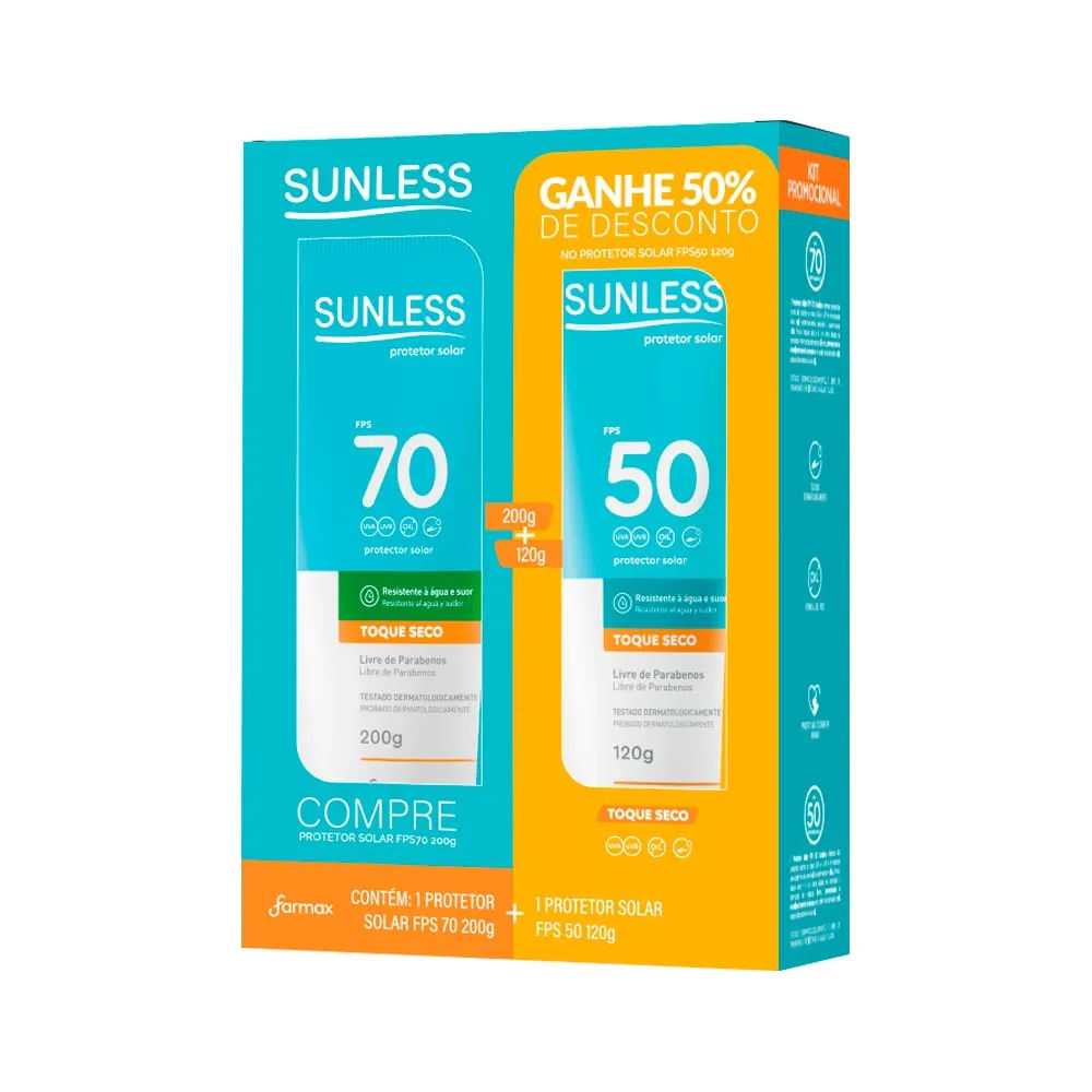 Kit Protetor Solar Sunless Toque Seco Fps70 200gr + Fps50 120gr