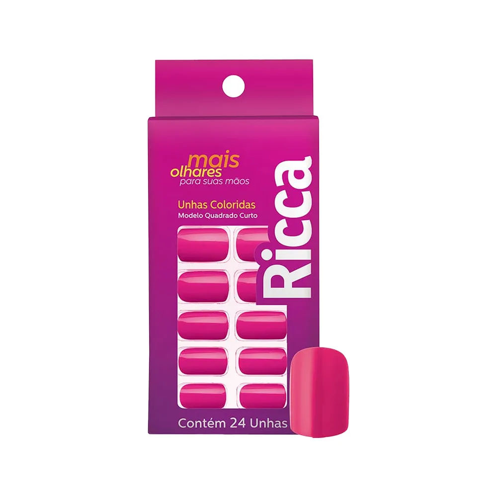 Unhas Ricca Com 24 Rosa Quadrado Curto