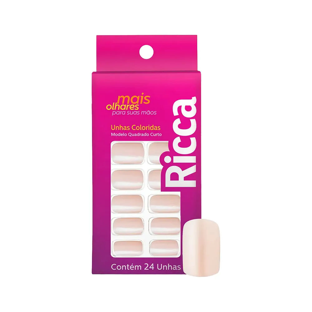 Unhas Ricca Com 24 Branco Quadrado Curto