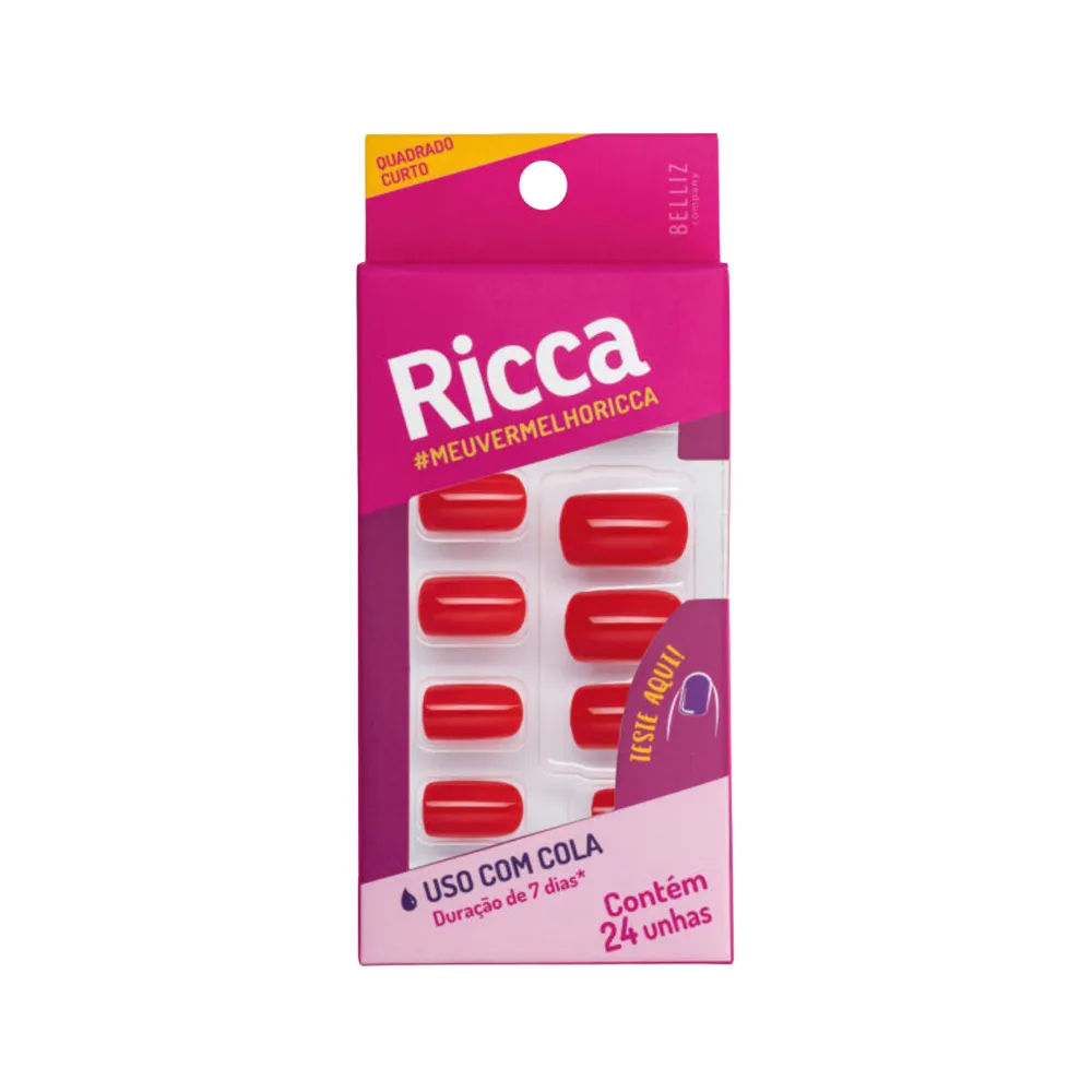 Unhas Postiças Ricca 1340 Vermelho Paixão