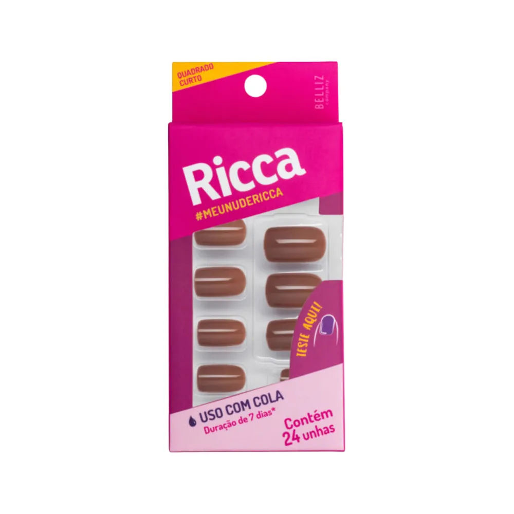 Unhas Posticas Ricca #meunudericca Quadrado Curto Com 24 Unidades