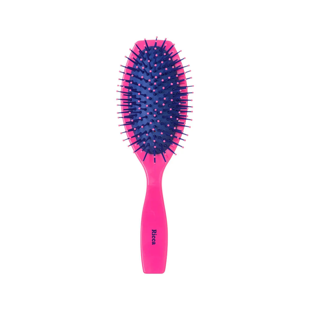 Escova De Cabelo Ricca 2427 Pink Oval Almofadada