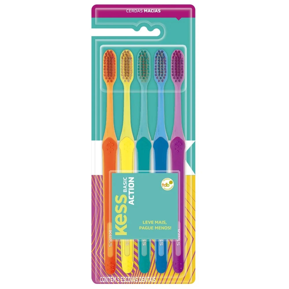 Kit Kess Escova de Dentes Basic Action Macia 5 Unidades