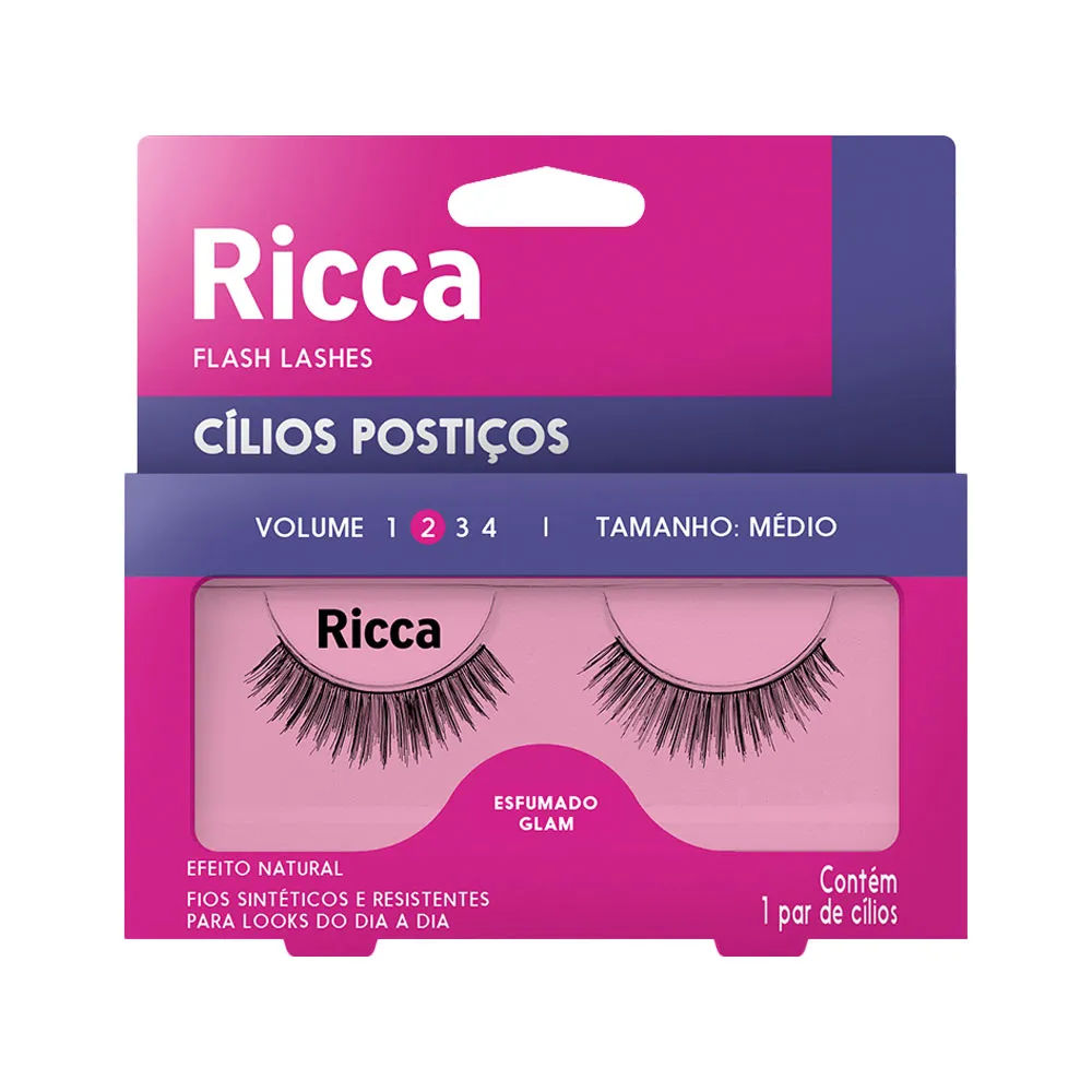 Cilios Posticos Ricca Flash Lashes Medio Esfumado Glam Volume 2