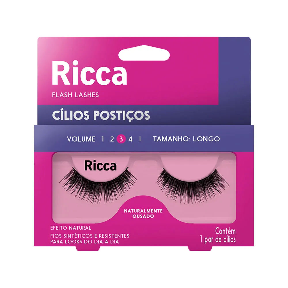 Cilios Ricca Flash Lashes Longo Naturalmente Ousado Volume 3