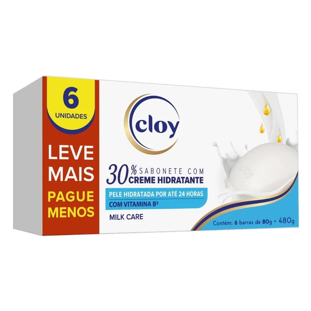 Sabonete Cloy Ultra Hidratante Milk Care 6 Unidades 80g