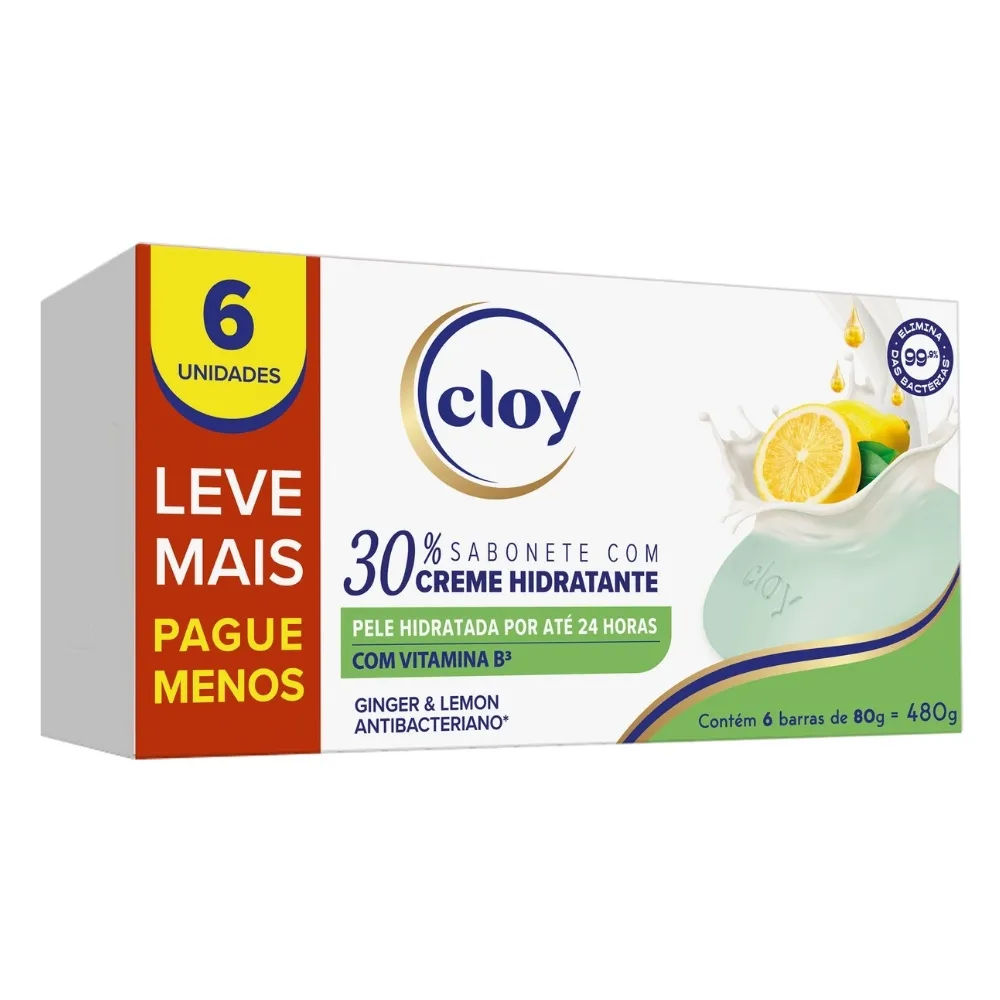 Sabonete Cloy 80g Leve Mais Pague Menos 6 Unidades Ultra Hidratante Ginger e Lemon