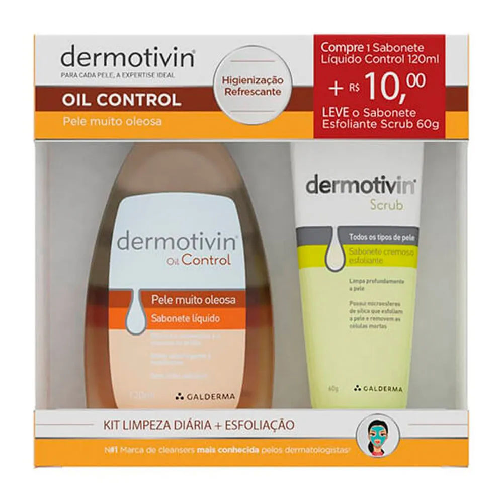 Kit Oil Control Dermotivin 120ml + Sabonete Esfoliante Scrub 60g Galderma