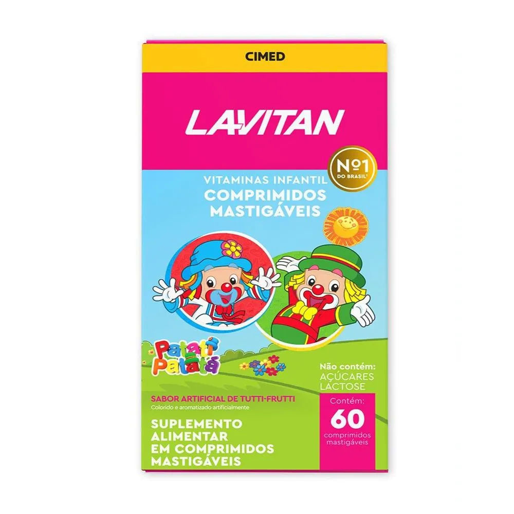 Vitamina Infantil Mastigável Tutti-Frutti Lavitan Patati Patatá com 60 Comprimidos