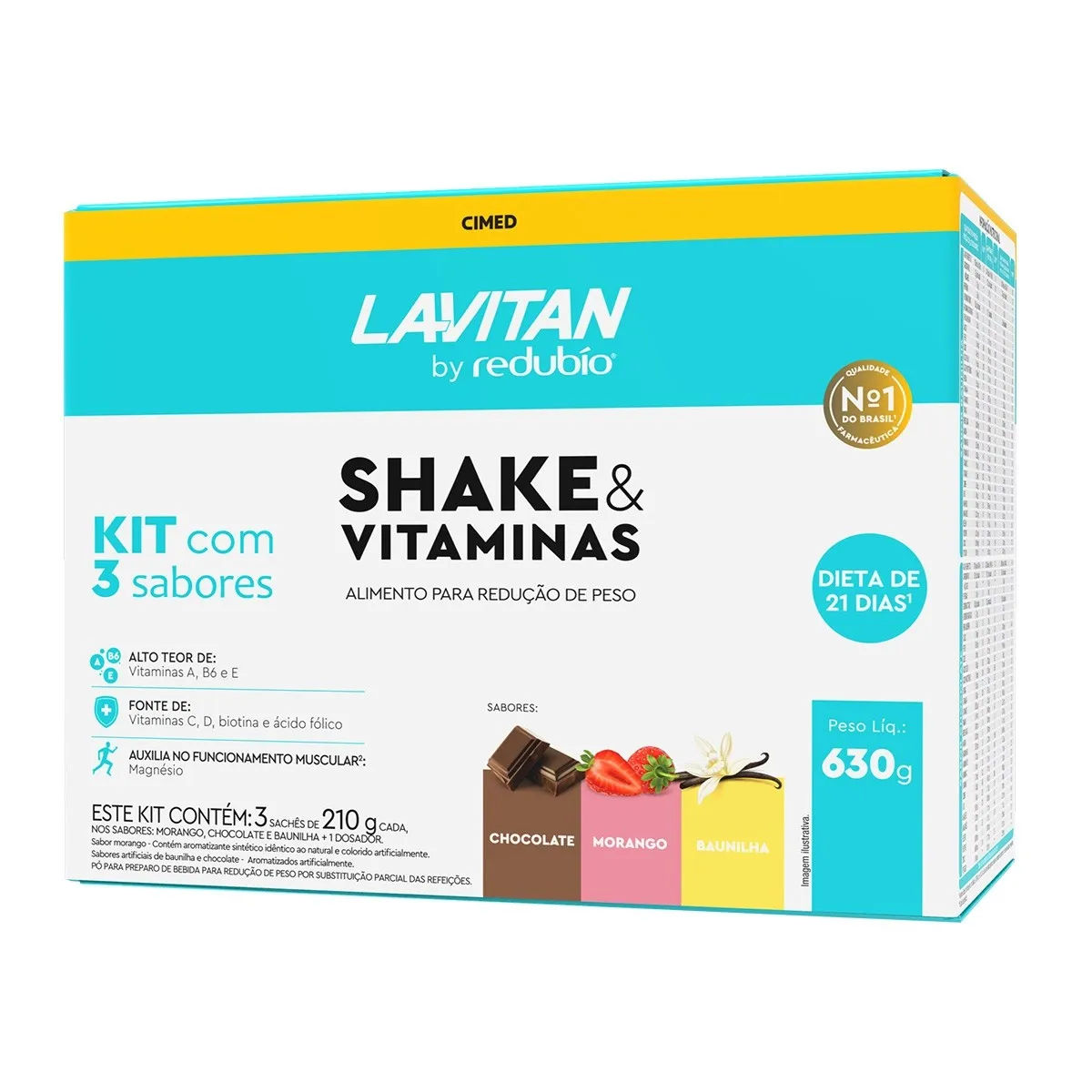 Redubio Shake E Vitaminas Com 3x210gr Chocolate, Morango E Baunilha