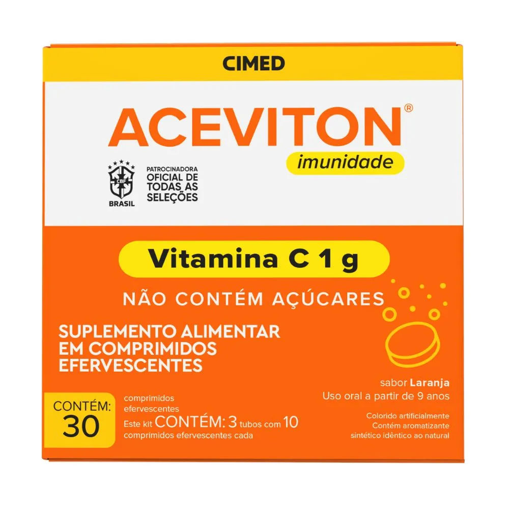 Vitamina C Efervescente Aceviton 1g Laranja 30 comprimidos Cimed