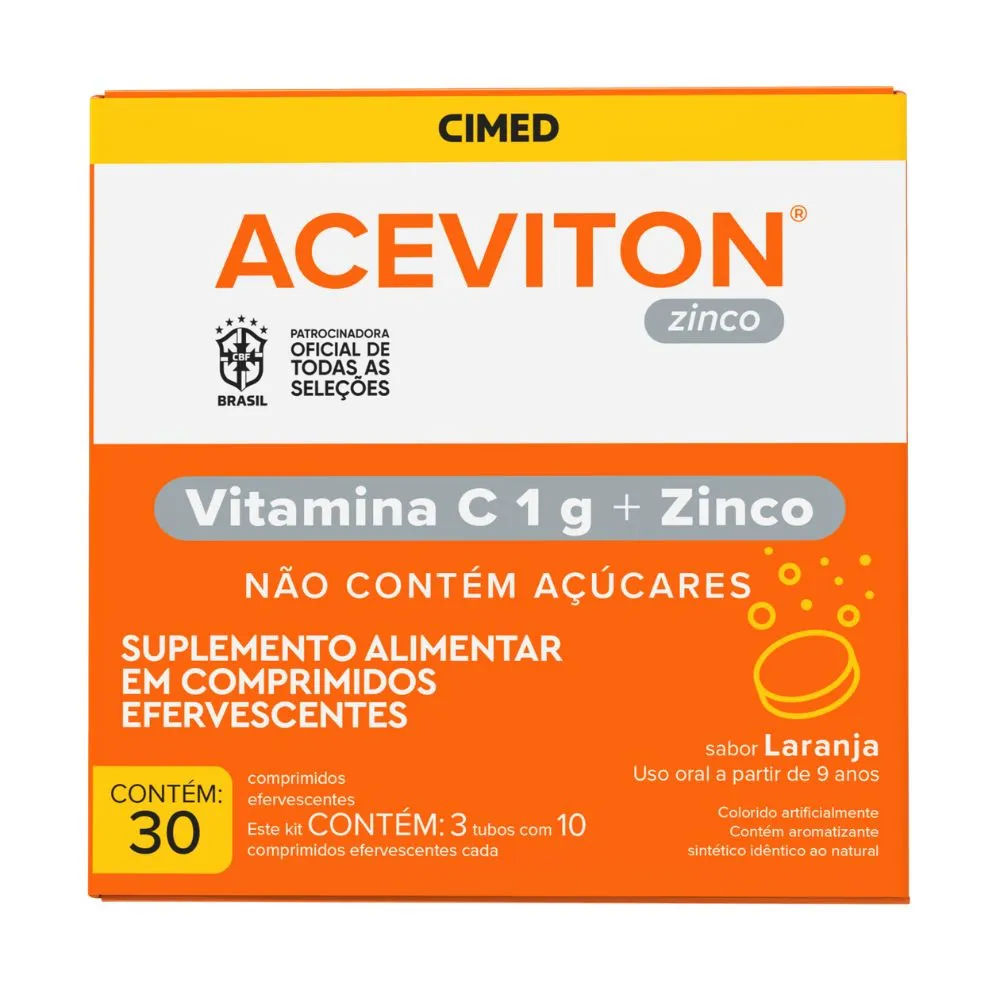 Vitamina C Efervescente + Zinco Aceviton Laranja 30 comprimidos Cimed