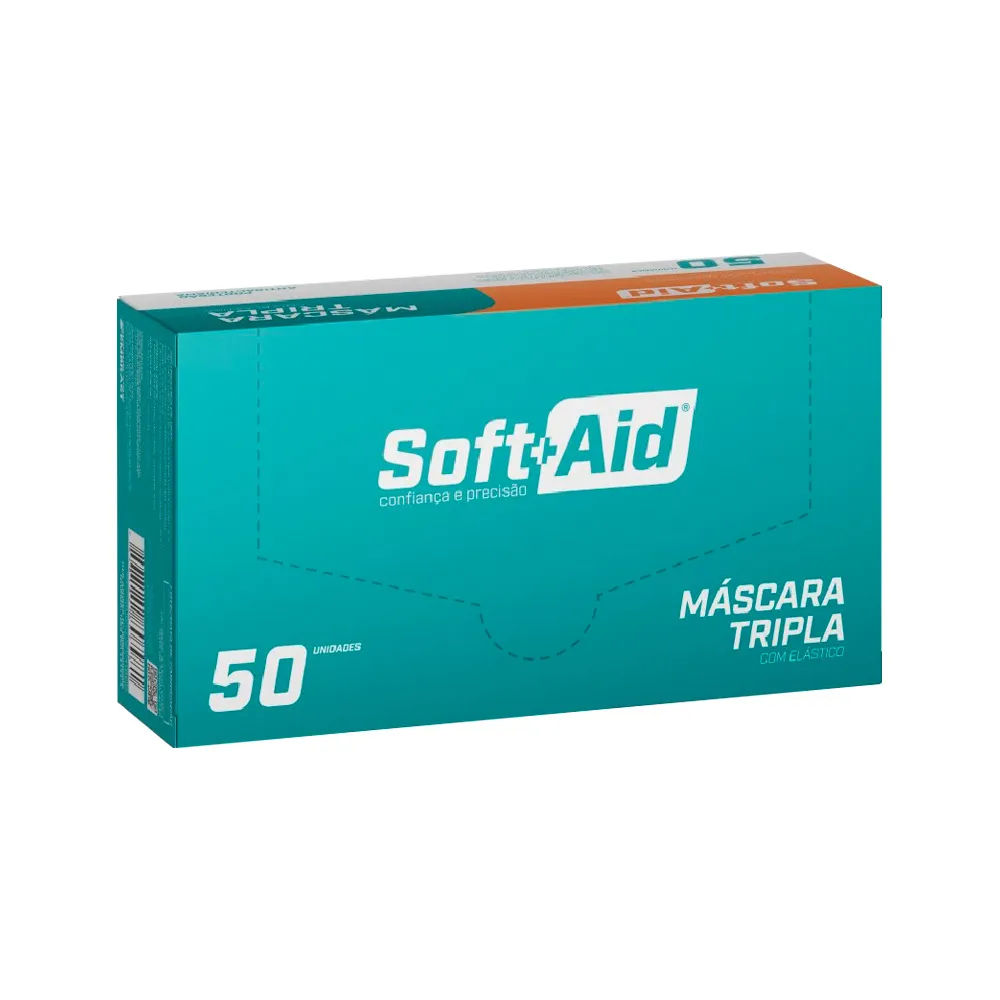 Máscara Descartável Soft Aid Tripla com 50 Unidades
