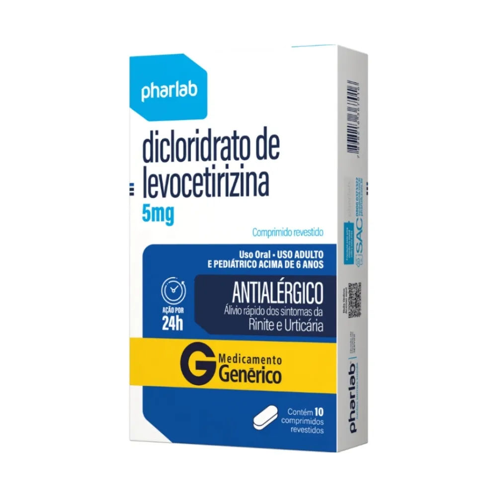 Levocetirizina Dicloridrato 5mg 10 Comprimidos Revestidos Genérico Pharlab