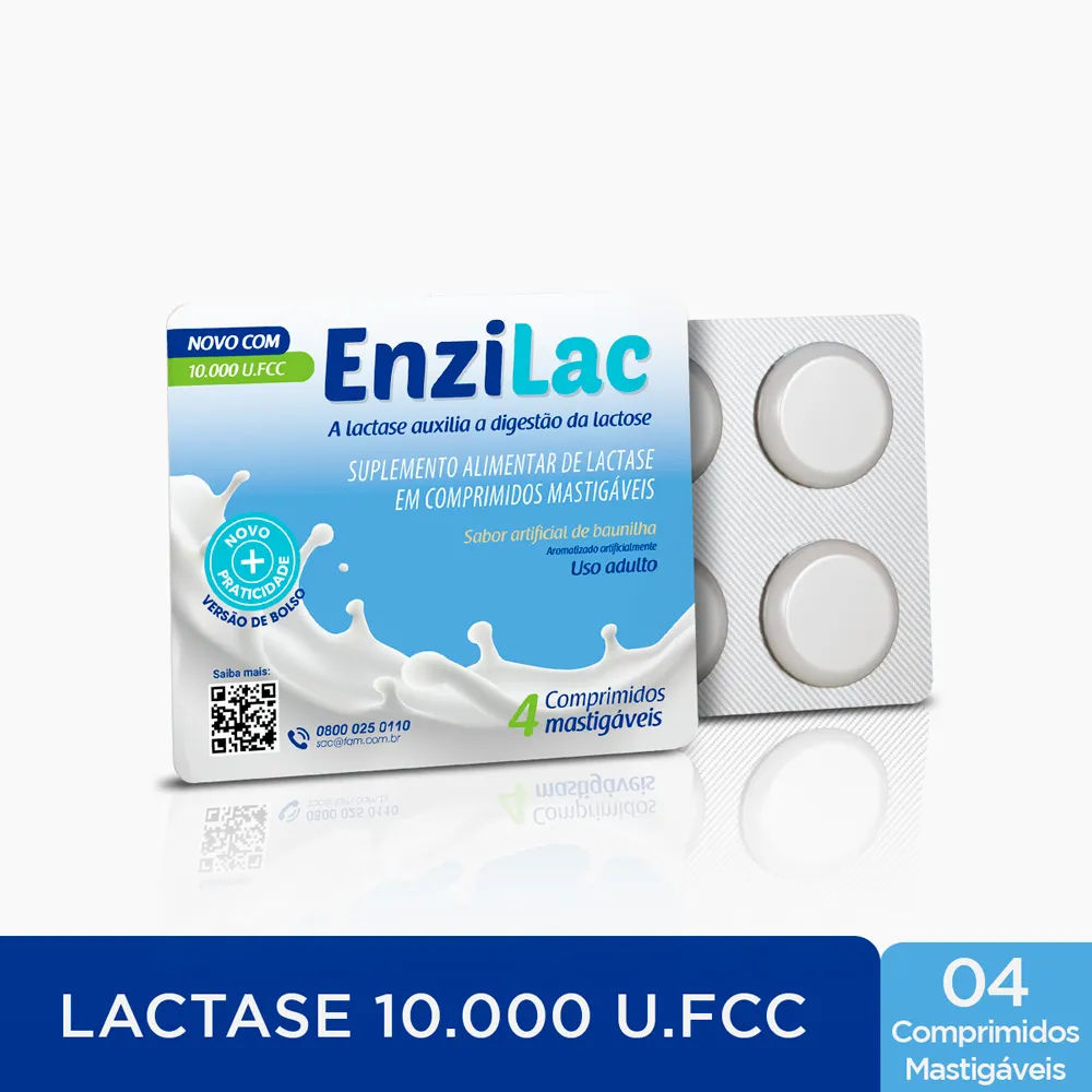 Enzilac 4 Comprimidos Mastigaveis 10000 U.fcc Baunilha