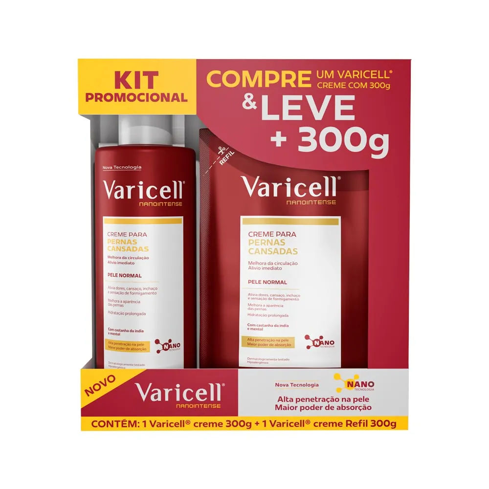Kit Varicell Nanointense Creme 300g + Refil 300g Para Pernas Cansadas