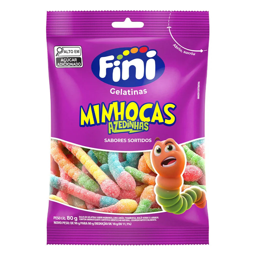 Bala Fini Gelatina Minhocas Cítricas Sortidas 100g