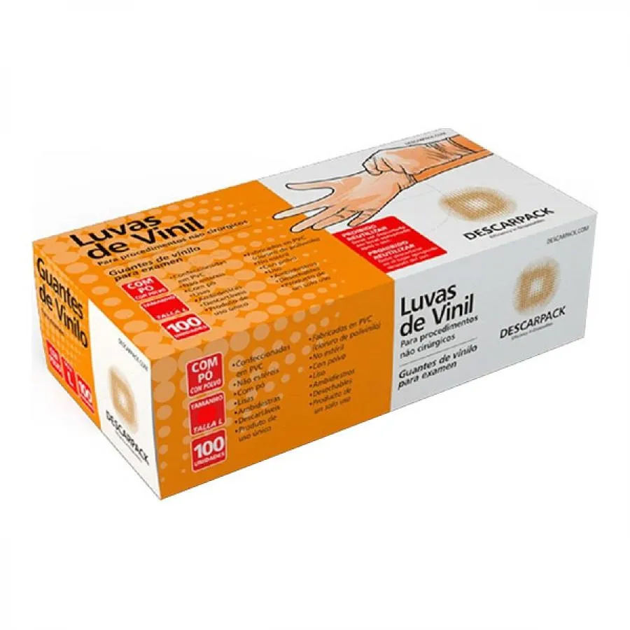 Luva Descarpack Vinil M 100 unidades