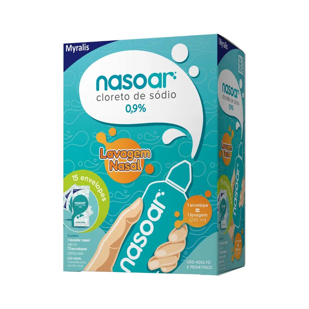 Nasoar 0,9% Lavagem Nasal 15 Env + Lavador Nasal 240ml Myralis