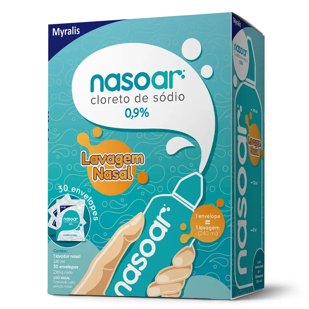 Nasoar 0,9% Lavagem Nasal 30 Envelopes + Lavador Nasal 240ml Myralis
