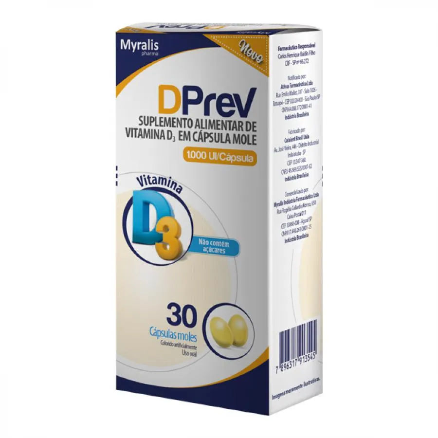 Vitamina D Dprev Todo Dia 1000UI 30 Cápsulas Myralis