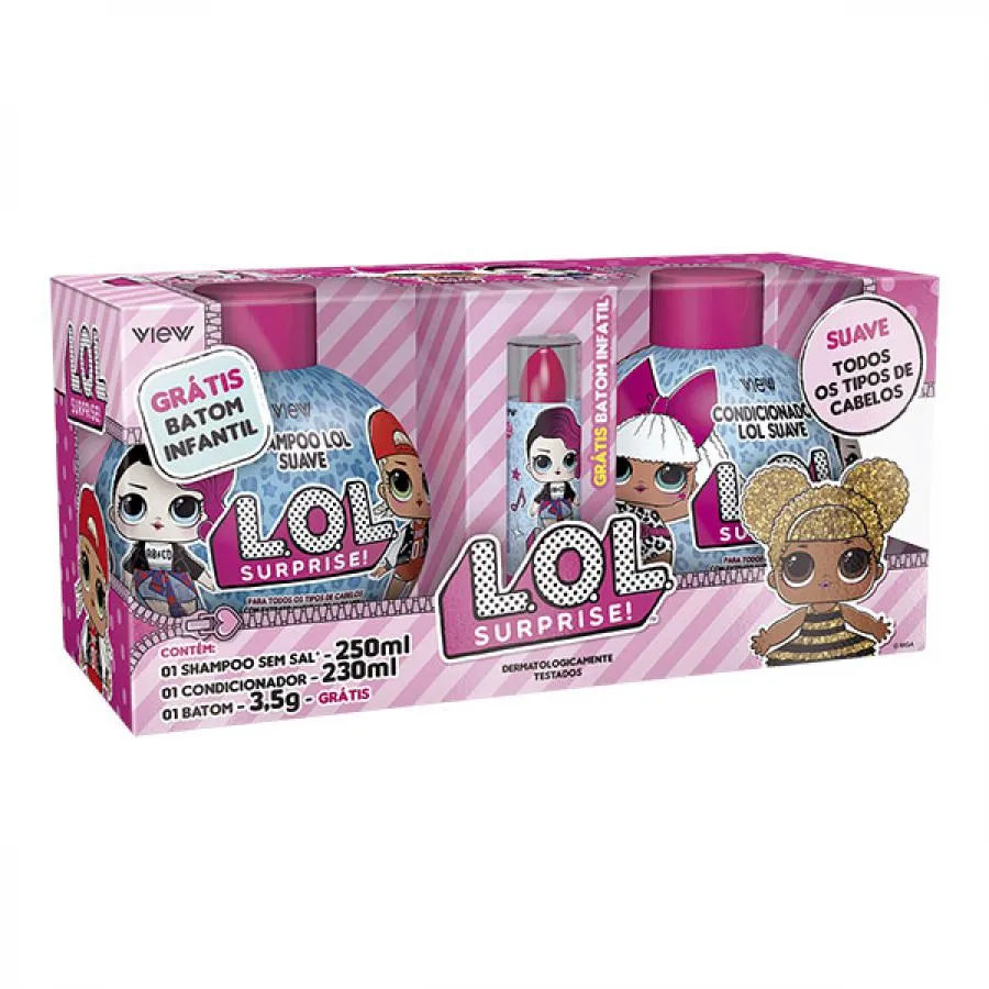 Kit Lol Surprise Suave Shampoo 250ml + Condicionador 230ml + Batom