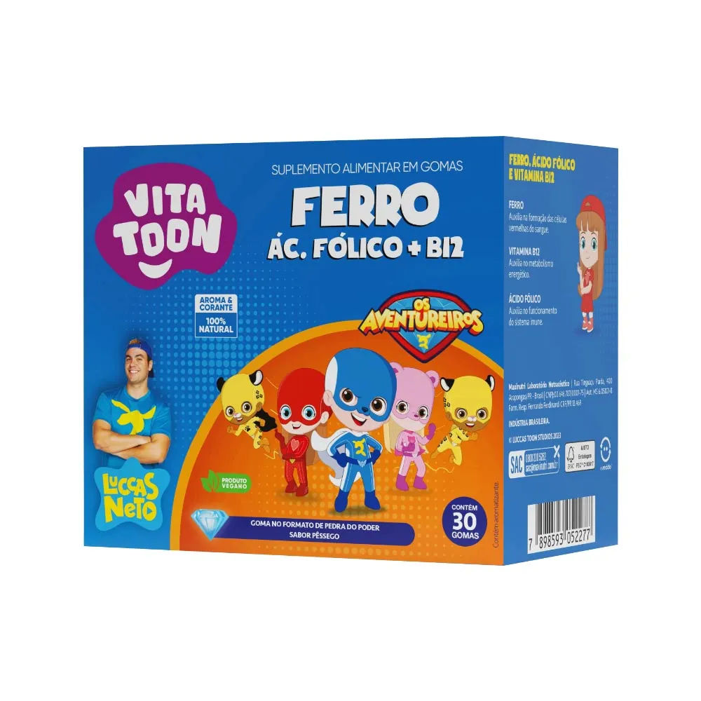 Vitatoon Ferro + Acido Folico + B12 Os Aventureiros Com 30 Gomas Pessego