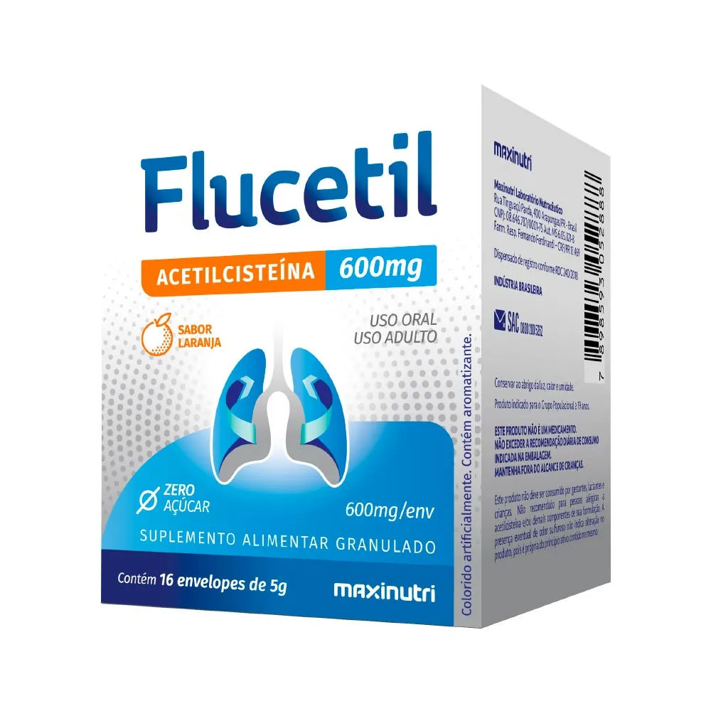 Flucetil Com 16x5gr Envelopes 600mg Sabor Laranja