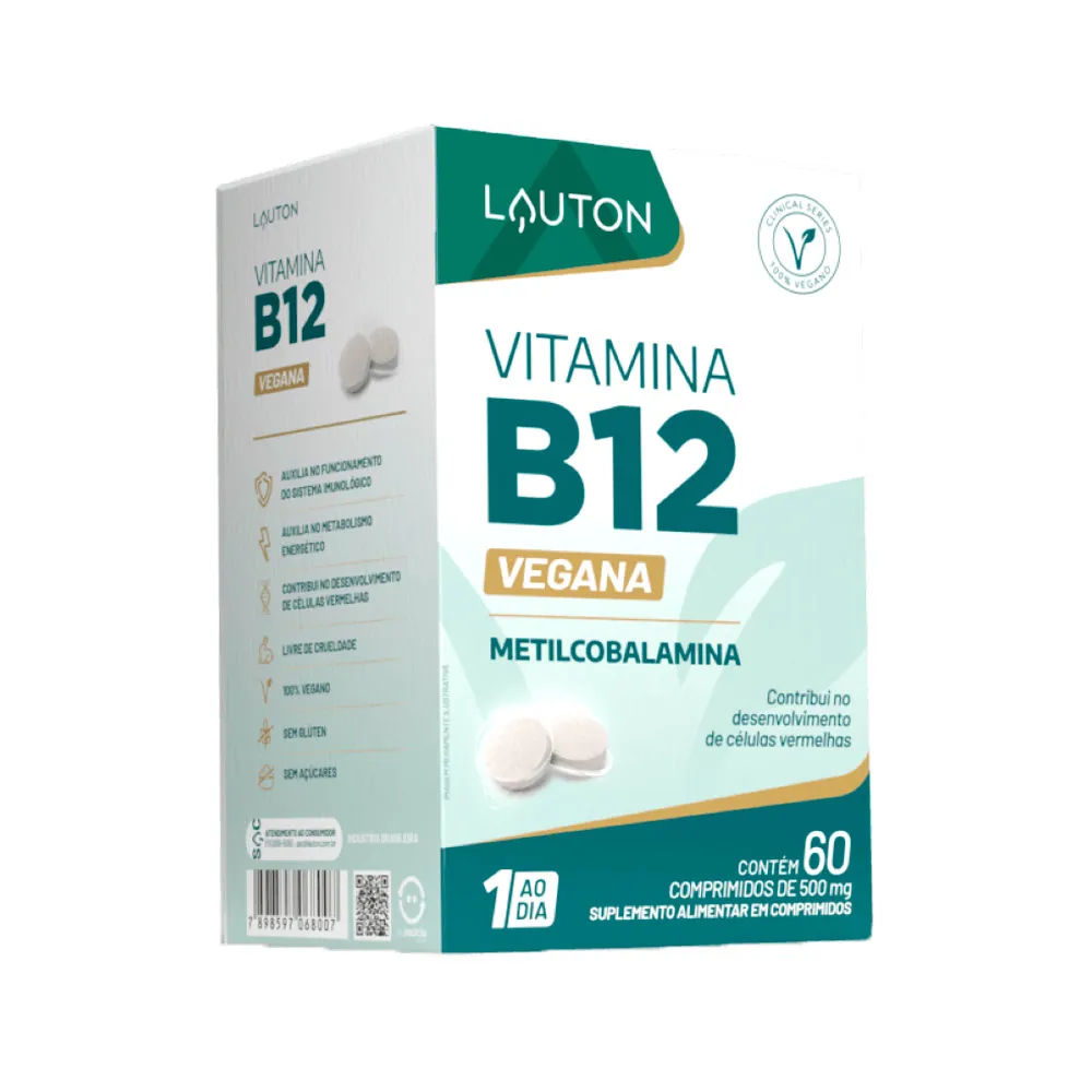 Vitamina B12 Vegana 500mg Lauton Com 60 Comprimidos