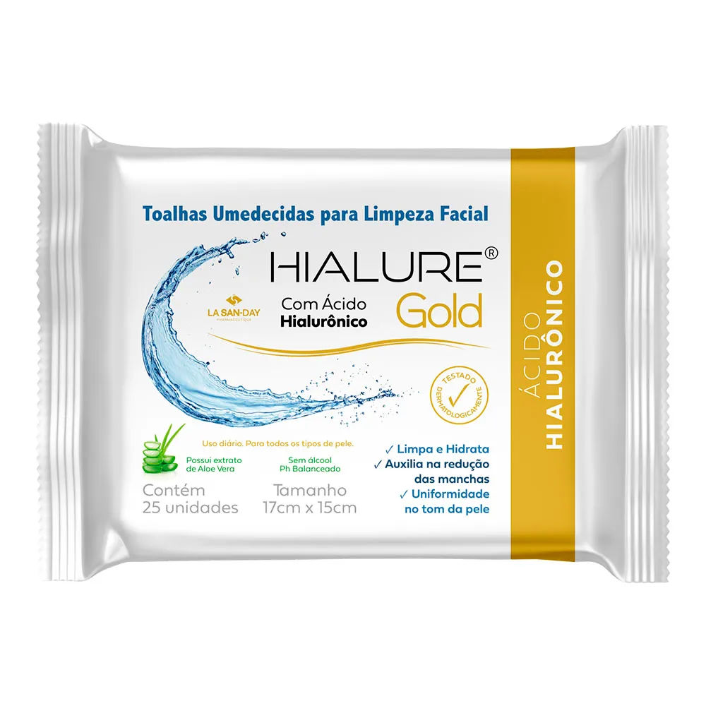 Toalha Umedecida Hialure Gold Com 25 Unidades Com Ácido Hialuronico