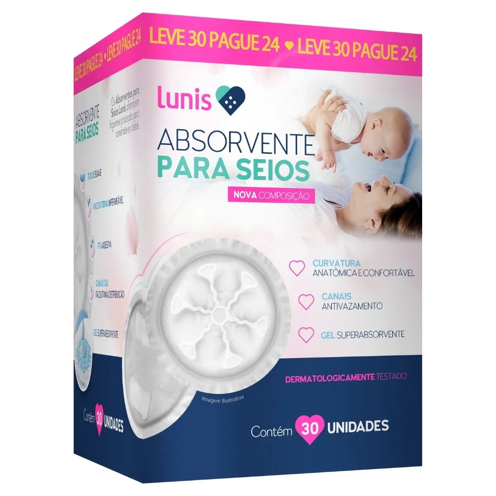 Absorvente Para Seios Lunis Com 30 Unidades