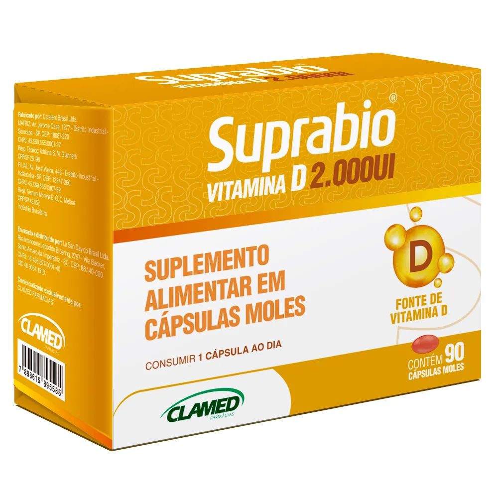 Suplemento Alimentar Suprabio Vitamina D 2.000ui 90 Cápsulas Moles 2ui
