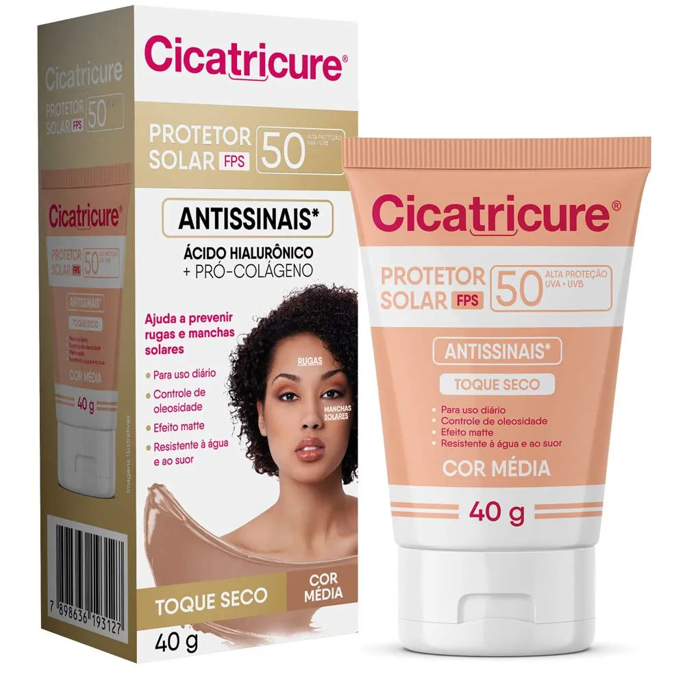 Protetor Solar Facial Cicatricure FPS 50 Cor Média 40g Genomma