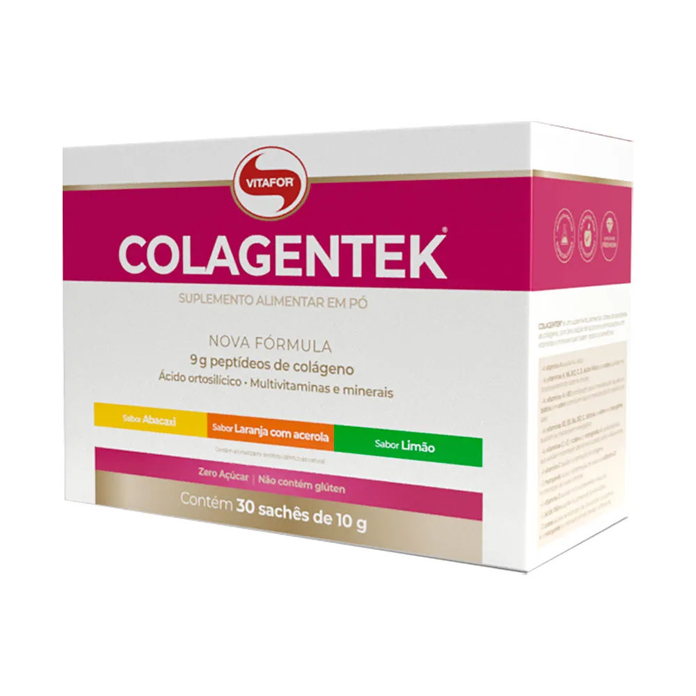 Colagentek Vitafor Com 30 X 10 Gramas Sache Abacaxi, Laranja Com  Acerola, Limao