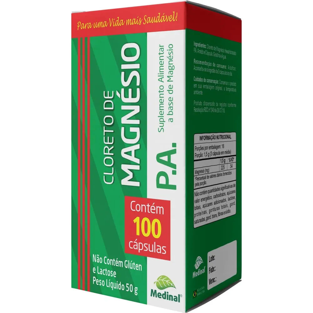 Cloreto de Magnésio Medinal 100 cápsulas 500mg