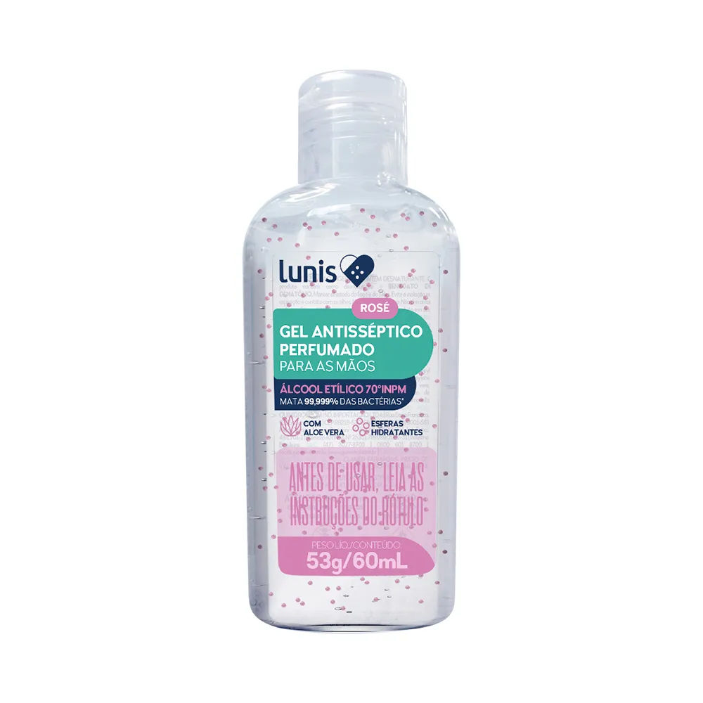 Alcool Em Gel 70% Antisseptico Lunis Rosé 60ml