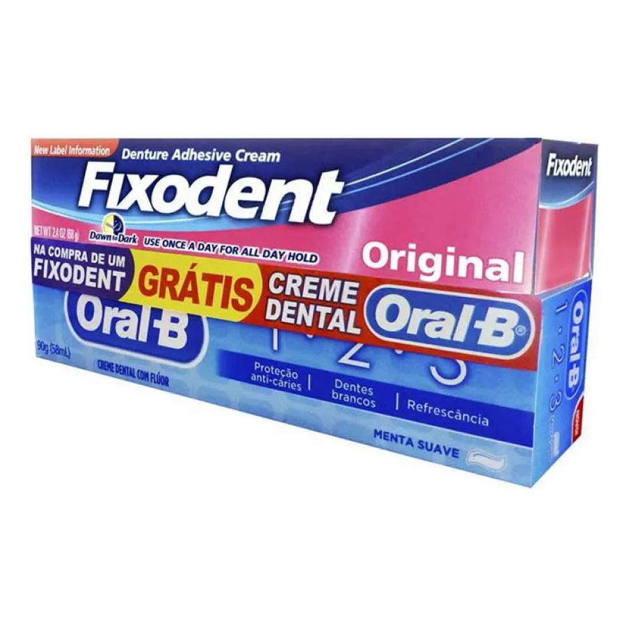 Fixodent Creme Original 68g Grátis Creme Dental
