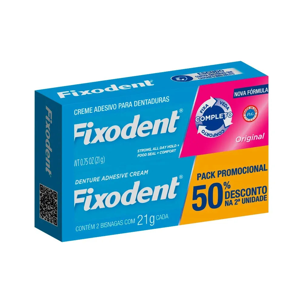 Creme Adesivo para Dentaduras Fixodent Original 21g 2 Unidades