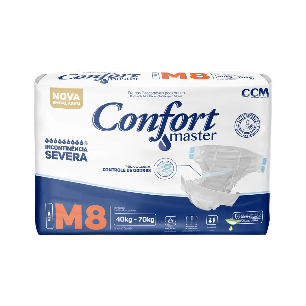 Fralda Geriatrica Confort Master M Incontinencia Severa Com 8 Unidades