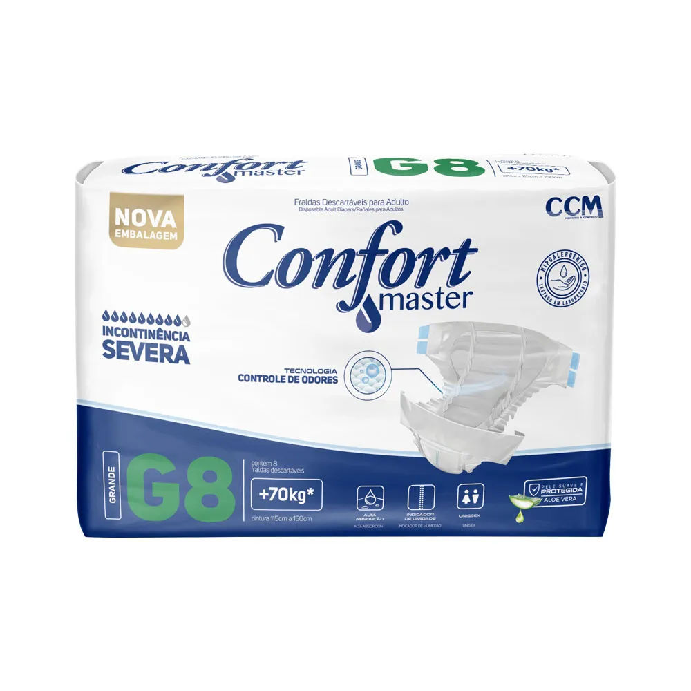 Fralda Geriatrica Confort Master G Incontinencia Severa Com 8 Unidades