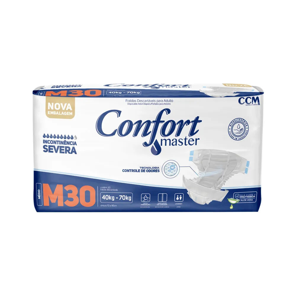 Fralda Geriatrica Confort Master M Incontinencia Severa Com 30  Unidades