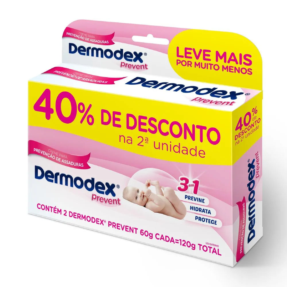 Kit 2 Pomadas de Assadura Infantil Dermodex Prevent 60g cada 40% na 2ª unidade
