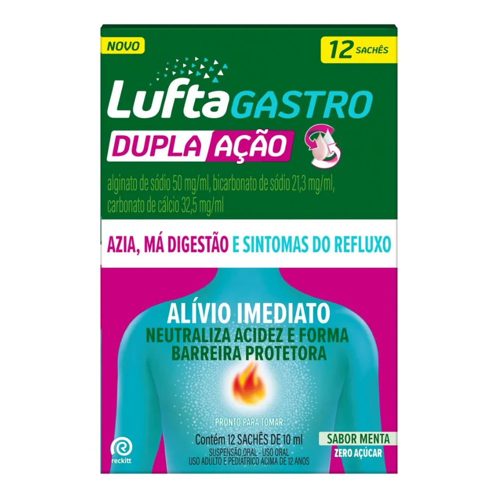 Luftagastro Dupla Ação  50mg/ml Suspensão Menta 12 Sachês 10ml Reckitt