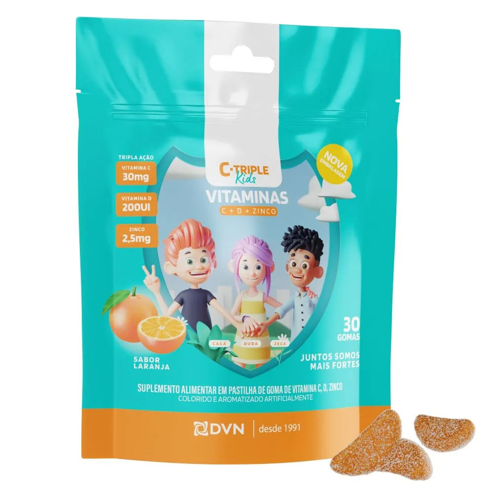 C-Triple Kids Sabor Laranja 30 Gomas Divina Pharma