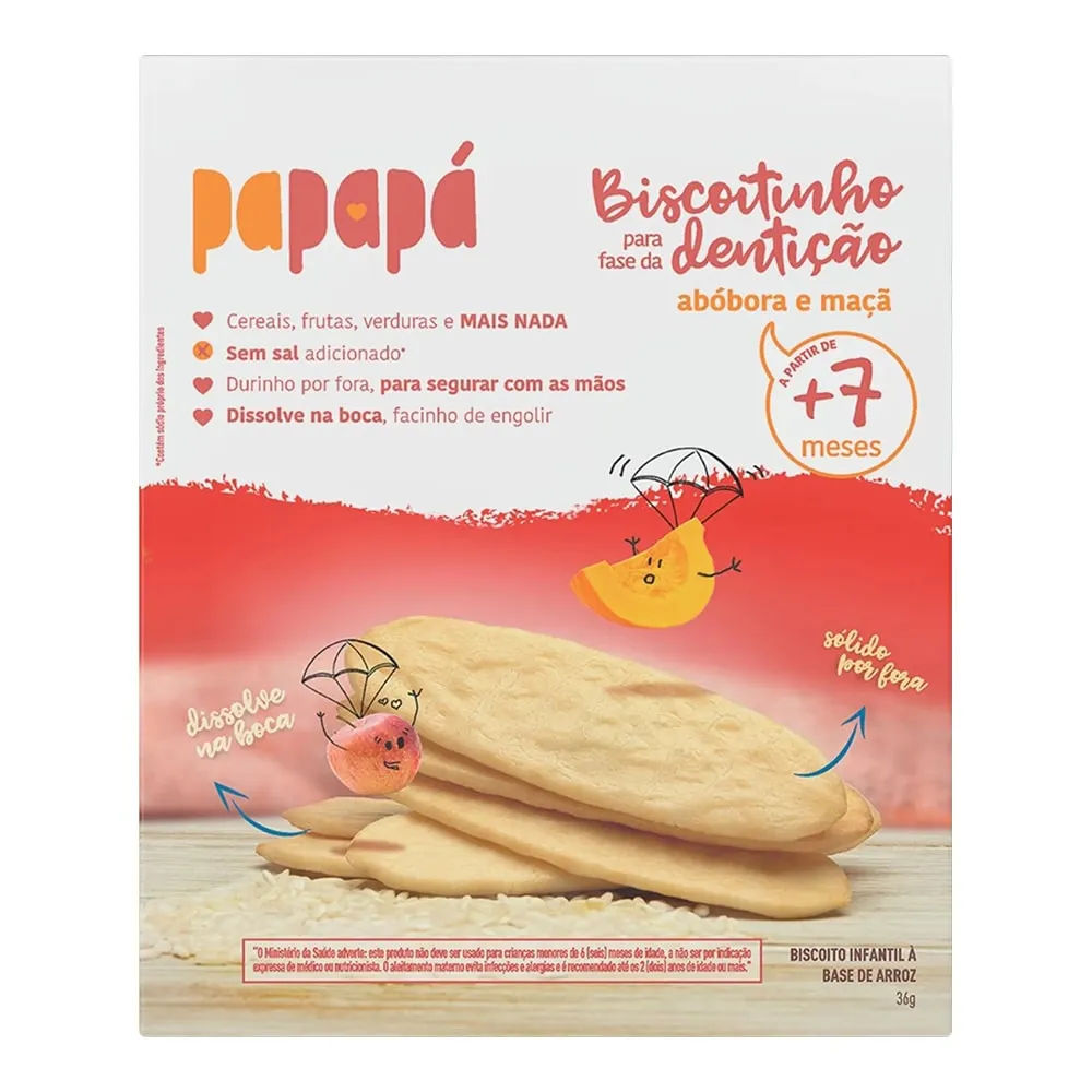 Biscoito Papapá 36g Para Fase Dentição Sem Glúten Abóbora e Maçã