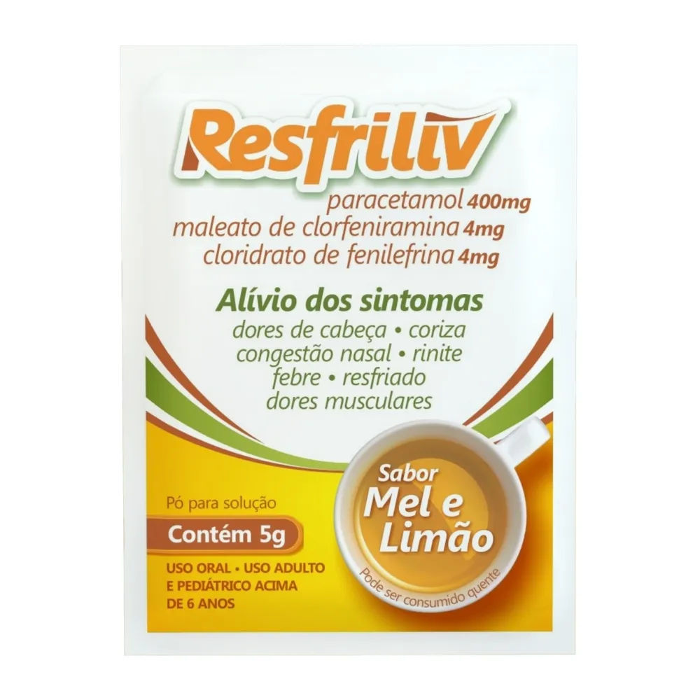 Resfriliv 400mg + 4mg + 4mg Mel E Limão 5g de pó para solução de uso oral