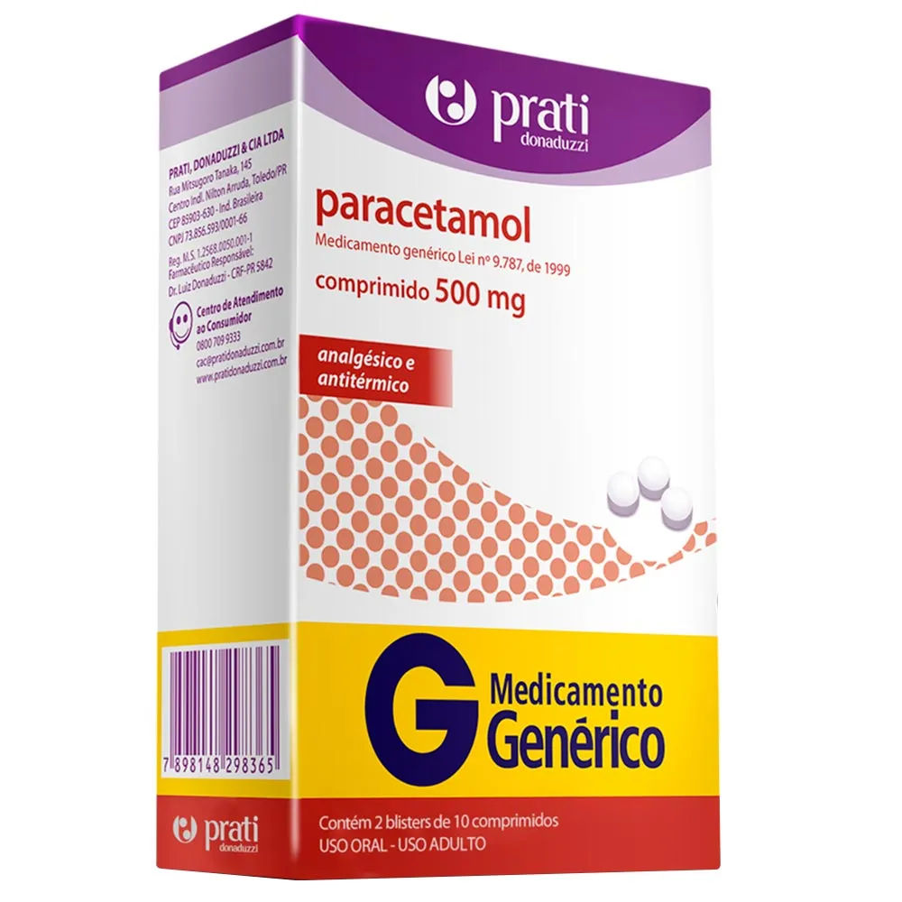 Paracetamol Genérico Prati-Donaduzzi 500mg 20 Comprimidos
