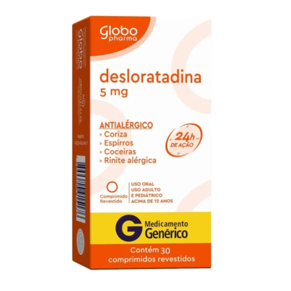 Desloratadina 5mg Com 30 Comprimidos Revestidos Globo Pharma Generico