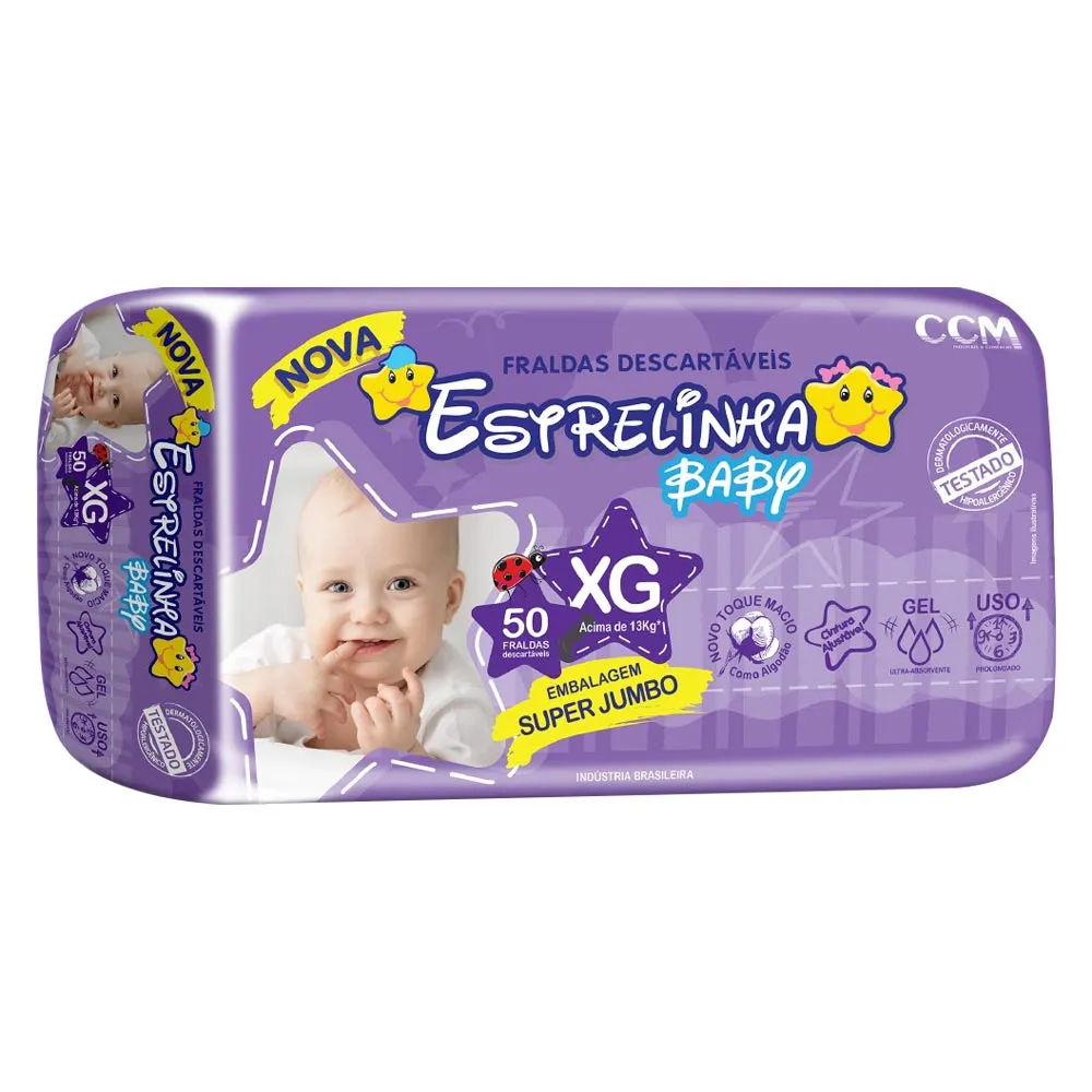 Fralda Estrelinha Baby Super Jumbo Com 50 Tamanho Xg